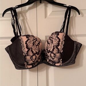 Cacique Black and Blush Lace Balconette Bra